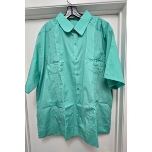 GUAYABERA Mens 3X Aqua Blue Short Sleeve Linen Blend Button Down Shirt